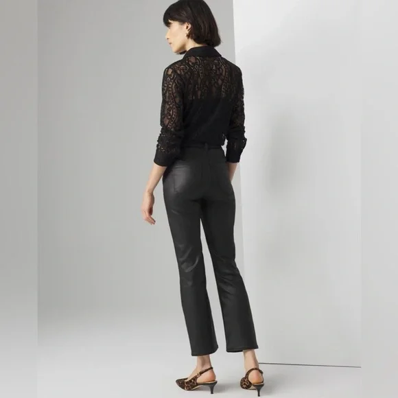 NWT WHBM Coated Kick Flare Jean in Vegas Coated Black size 00 - Picture 3 of 13